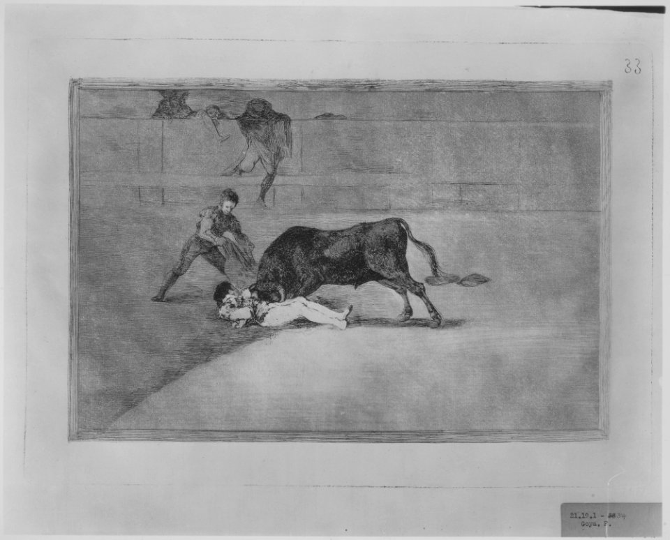 Plate 33 from the 'Tauromaquia'- The unlucky death of Pepe Illo in the ring at Madrid. MET MM8277