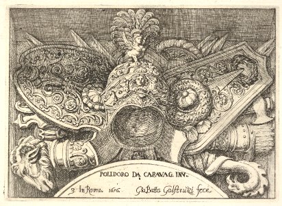 Plate 3- trophies of Roman arms from decorations above the windows on the second floor of the Palazzo Milesi in Rome MET DP832033