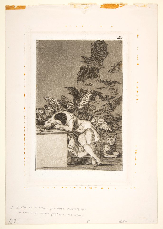Plate 43 from 'Los Caprichos'- The sleep of reason produces monsters (El sueño de la razon produce monstruos) MET DP816991