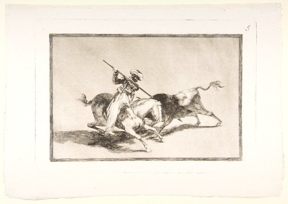 Plate 5 from 'The Tauromaquia'- The spirited Moor Gazul is the first to spear bulls according to the rules MET DP817509