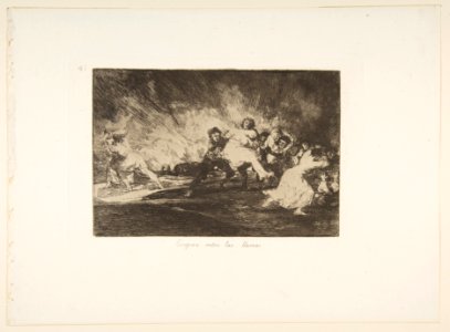Plate 41 from 'The Disasters of War' (Los Desastres de La Guerra)- 'They escape through the flames' (Escapan entre las llamas) MET DP817387