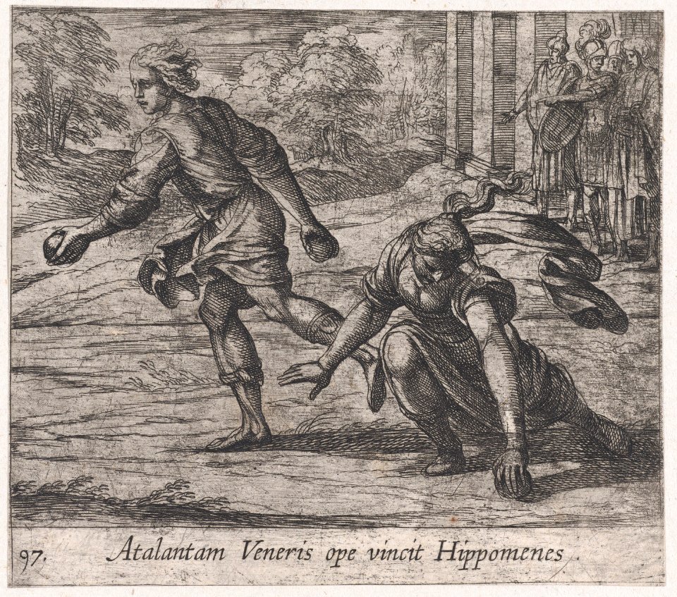 Plate 97- Hippomenes Winning the Race with Atalanta (Atalantam Veneris ope vincit Hippomenes), from Ovid's 'Metamorphoses' MET DP866550