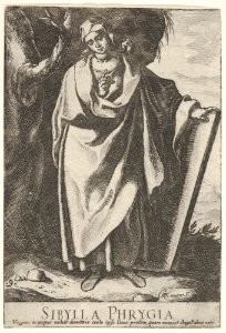 Plate 9- the Phrygian Sibyl holding the top of a tablet with her left hand and pointing with her right, from the series of 'Sibyls' MET DP831527