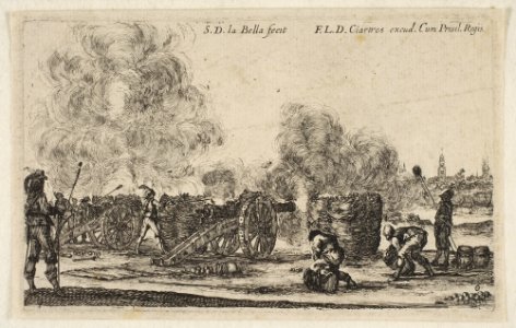 Plate 6- battery of cannons firing on a city, from 'Various Military Caprices' (Varii capricci militari) MET DP817583