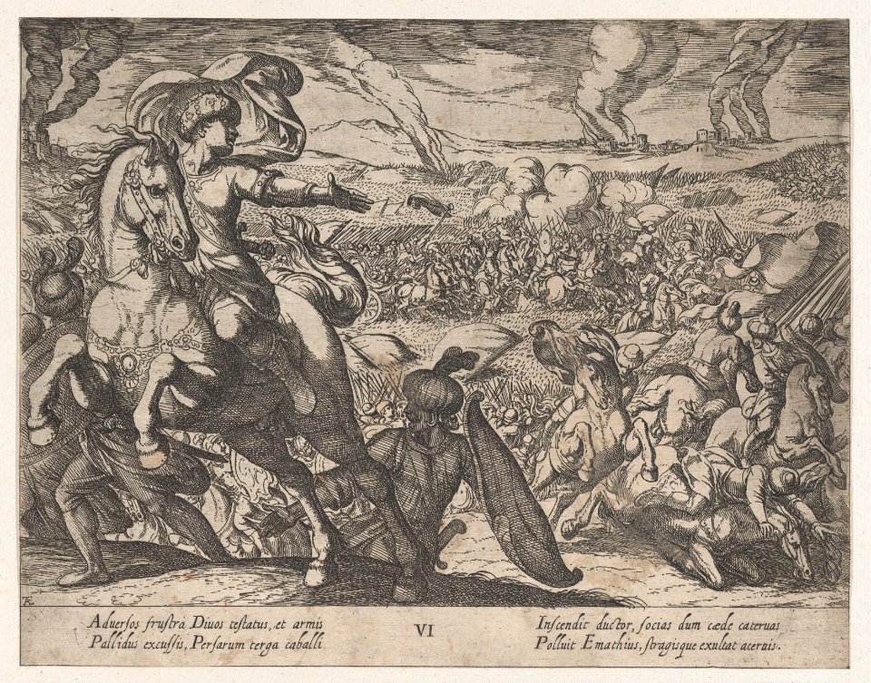 Plate 6- Darius Fleeing from the Battlefield, from The Deeds of Alexander the Great MET DP863214
