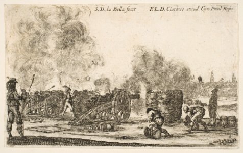 Plate 6- battery of cannons firing on a city, from 'Various Military Caprices' (Varii capricci militari) MET DP817421