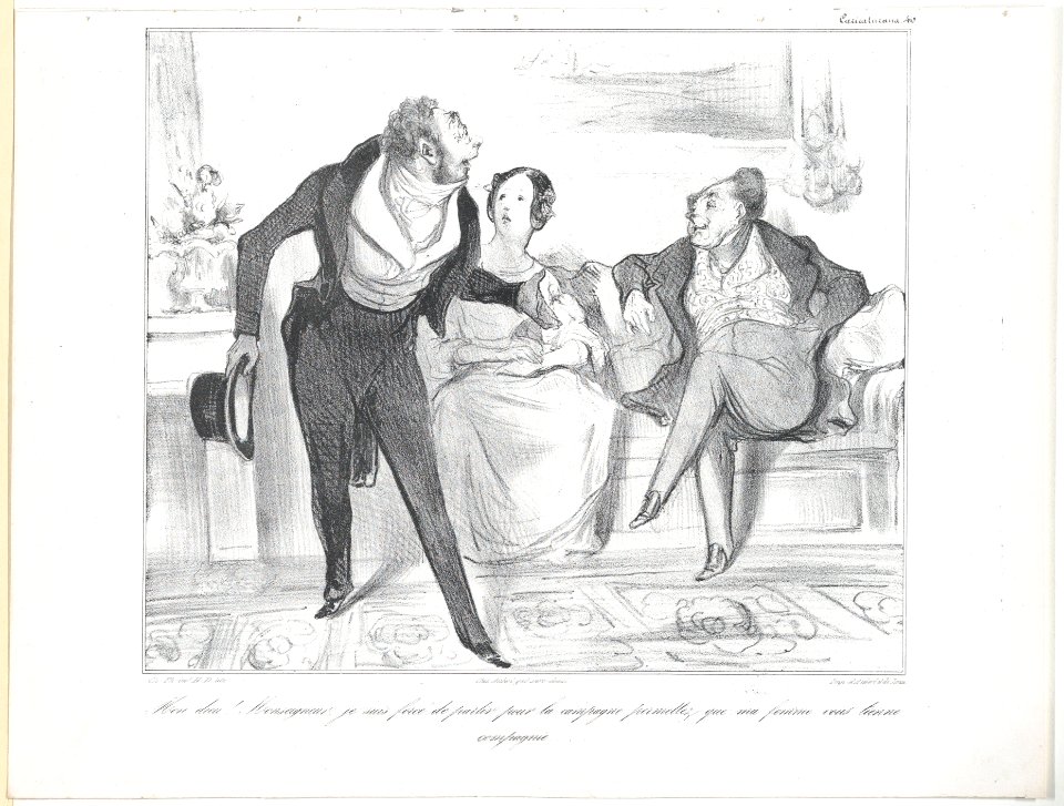 Plate 40 My God! Monseigneur, I am forced to leave for the countryside, allow me to leave my wife behind to keep you company, from 'Caricaturana,' published in Les Robert Macaires MET DP878072