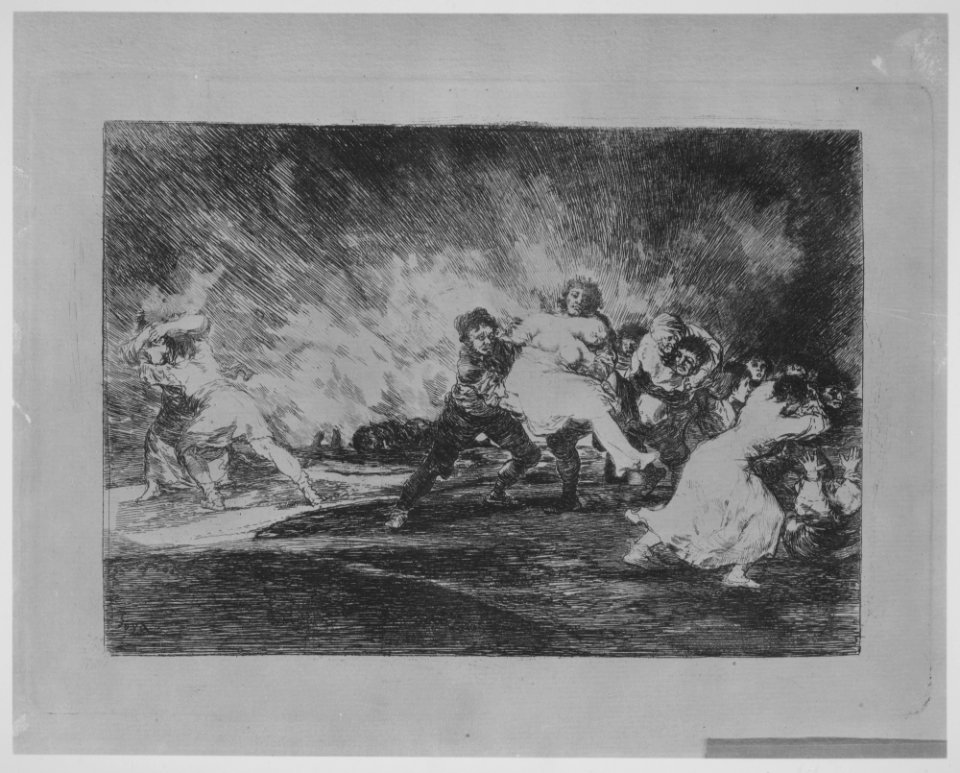 Plate 41 from 'The Disasters of War' (Los Desastres de La Guerra)- 'They escape through the flames' (Escapan entre las llamas) MET MM7180