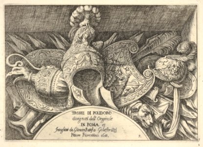 Plate 5- trophies of Roman arms from decorations above the windows on the second floor of the Palazzo Milesi in Rome MET DP832031