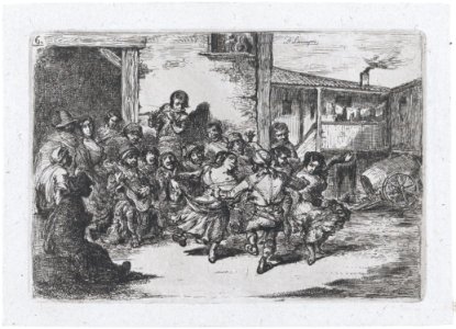Plate 6- people dancing in the street accompanied by musicians, from the series of customs and pastimes of the Spanish people MET DP876038