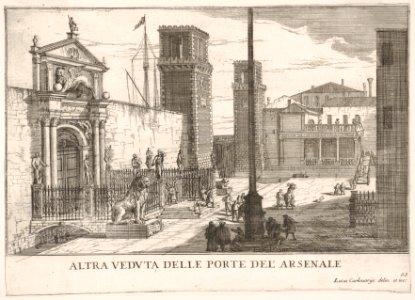 Plate 63- View of the gate of the shipyard and armory complex (Arsenale), Venice, 1703, from the series 'The buildings and views of Venice' (Le fabriche e vedute di Venezia) MET DP832218