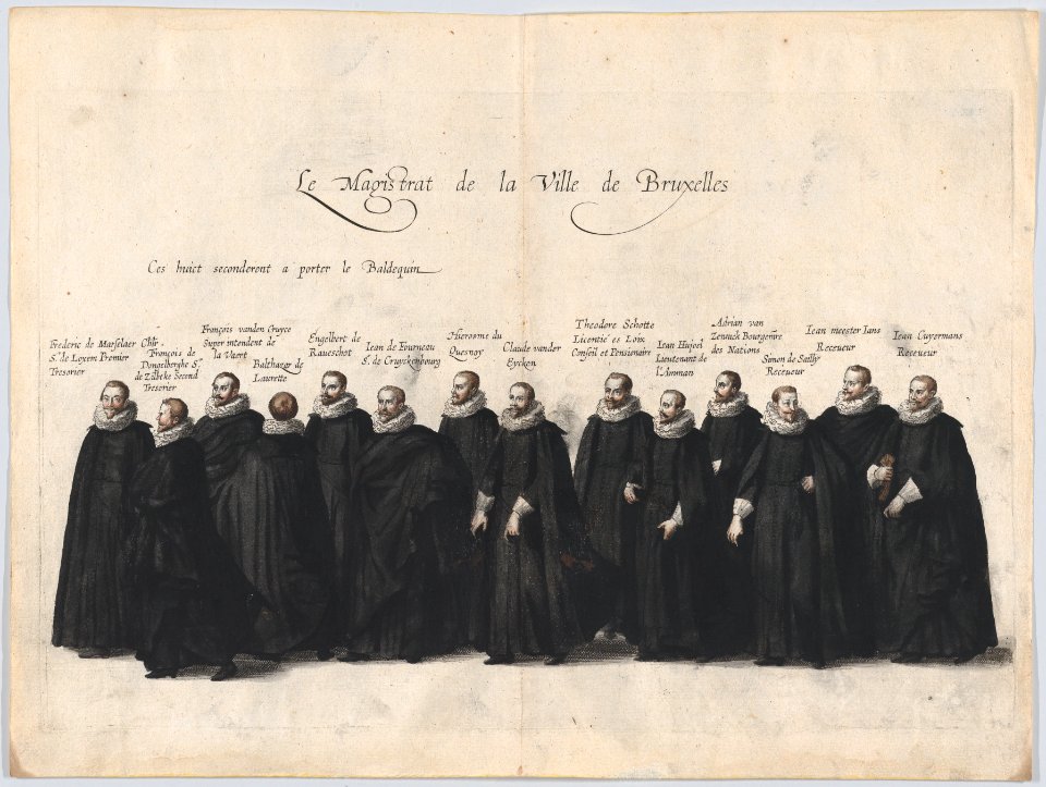 Plate 63- The magistrates of the city of Brussels marching in the funeral procession of Archduke Albert of Austria; from 'Pompa Funebris ... Alberti Pii' MET DP874750