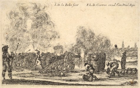 Plate 6- A battery of cannons firing on a town, from 'Various Military Caprices' (Varii capricci militari) MET DP829711