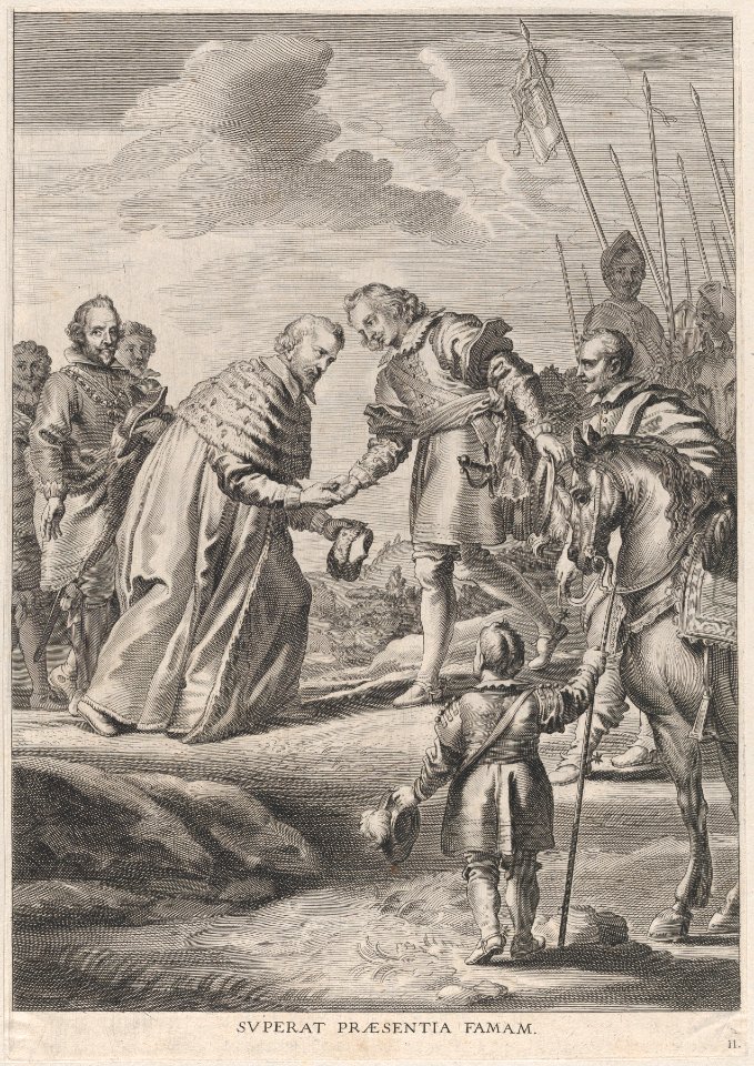 Plate 11- Ferdinand greeted by the Elector of Cologne; from Guillielmus Becanus's 'Serenissimi Principis Ferdinandi, Hispaniarum Infantis...' MET DP874812