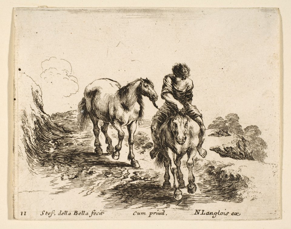Plate 11- a young horseman, seen from the front, leading another horse, from 'Diversi capricci' MET DP817410