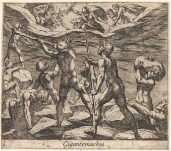 Plate 6- The Giants Attempting to Storm Olympus (Gigantomachia), from Ovid's 'Metamorphoses' MET DP857439