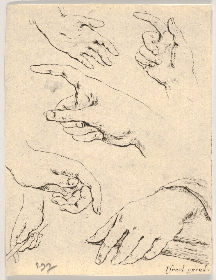 Plate 6- six hands, from 'The Book for Learning to Draw' (Livre pour apprendre à dessiner) MET DP831135