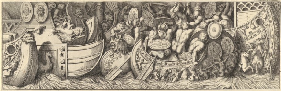 Plate 7- a battle taking place between men in boats MET DP837500