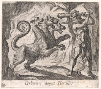 Plate 68- Hercules and Cerberus (Cerberum domat Hercules), from Ovid's 'Metamorphoses' MET DP866515