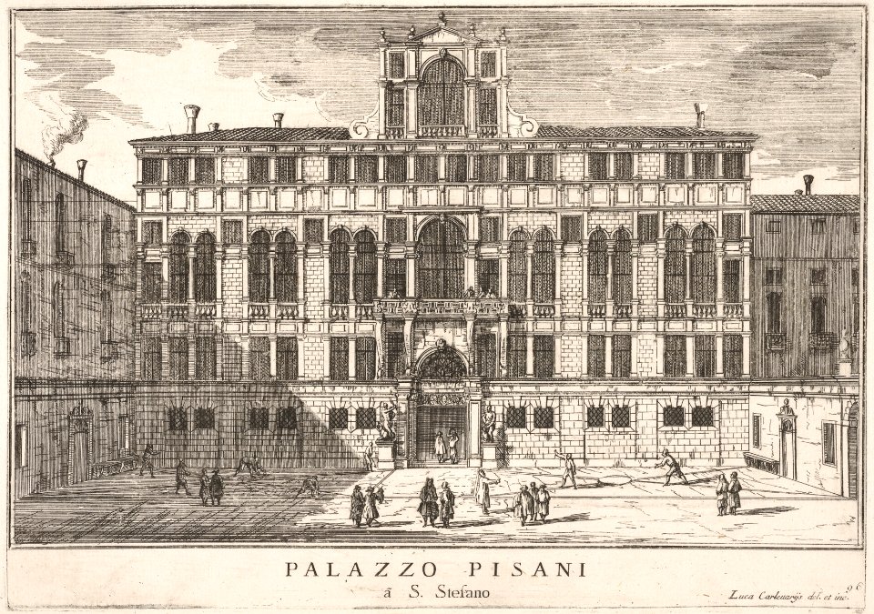 Plate 96- View of the facade of the Pisani Palace in Campo Santo Stefano, Venice, 1703, from the series 'The buildings and views of Venice' (Le fabriche e vedute di Venezia) MET DP832222