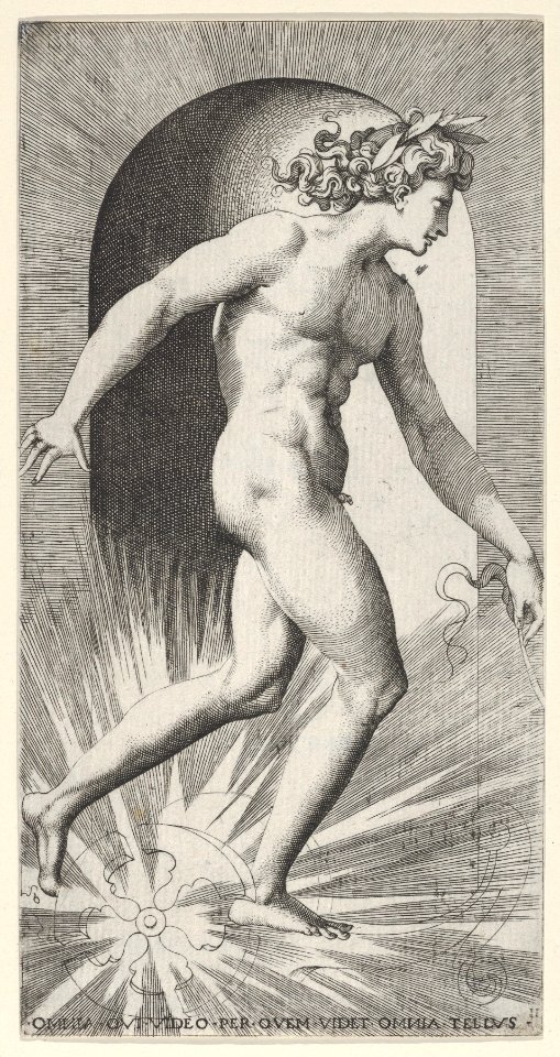 Plate 11- Apollo riding his chariot in a niche, facing right, from a series of mythological gods and goddesses MET DP855250