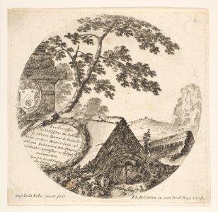 Plate 1- various fragments of ancient monuments, a round composition, from 'Roman landscapes and ruins' (Paysages et ruines de Rome) MET DP817977