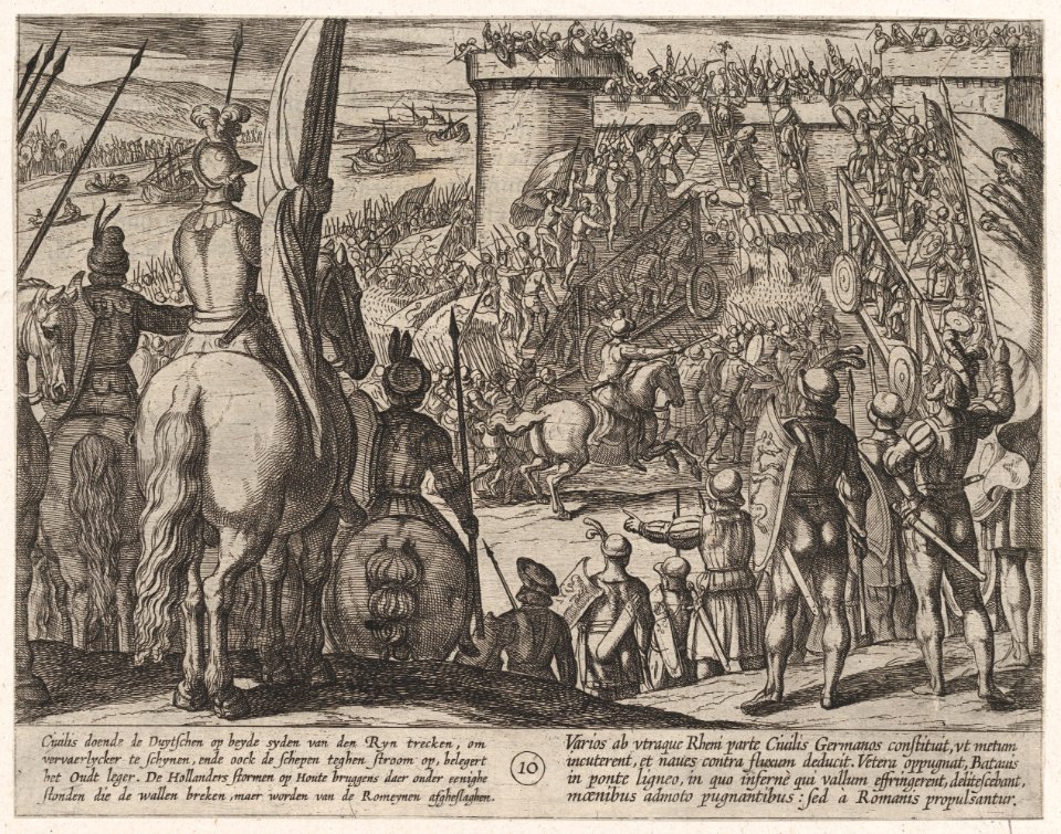 Plate 10- Civilis using Movable Wooden Bridges to Attack the Fortress, from The War of the Romans Against the Batavians (Romanorvm et Batavorvm societas) MET DP862869