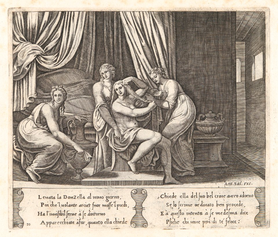 Plate 10- Nymphs dressing Psyche's hair, from the Story of Cupid and Psyche as told by Apuleius MET DP862816