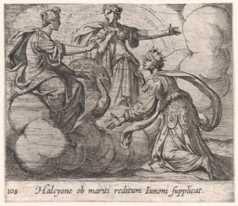 Plate 108- Alcyone Offering Prayers to Juno (Halcyone ob mariti reditum Iunoni supplicat), from Ovid's 'Metamorphoses' MET DP866543