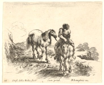 Plate 11- a young horseman, seen from the front, leading another horse, from 'Diversi capricci' MET DP833188