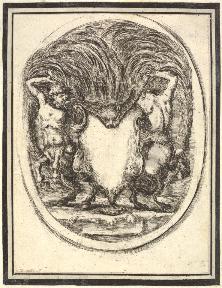 Plate 4- a cartouche formed by a tiger skin and flanked by two centaurs, from 'Nouvelles inventions de Cartouches' MET DP833498