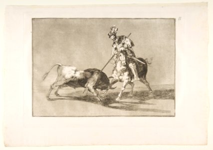 Plate 11 from the 'Tauromaquia'-The Cid campeador spearing another bull. MET DP817514. Free illustration for personal and commercial use.