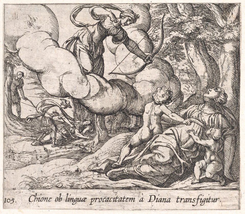 Plate 105- Diane Killing Chione (Chione ob linguae procacitatem a Diana transfigitur), from Ovid's 'Metamorphoses' MET DP866540