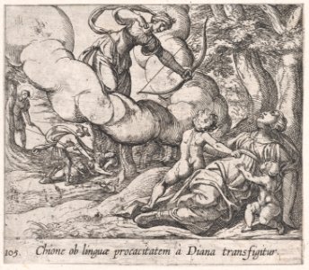 Plate 105- Diane Killing Chione (Chione ob linguae procacitatem a Diana transfigitur), from Ovid's 'Metamorphoses' MET DP866540