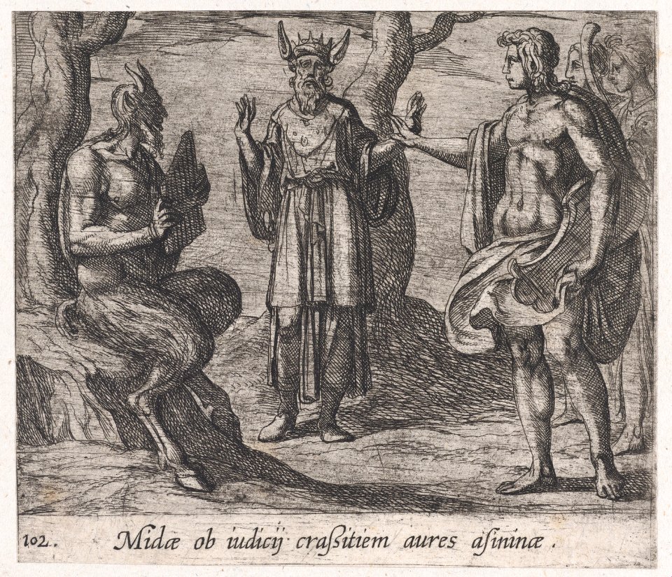 Plate 102- Midas with the Ears of an Ass (Midae ob iudicij craßustiem aures asininae), from Ovid's 'Metamorphoses' MET DP866555