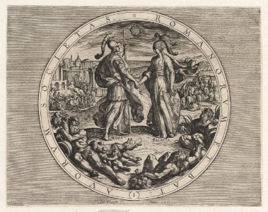 Plate 1- Roma and Batavia Shaking Hands, from The War of the Romans Against the Batavians (Romanorvm et Batavorvm societas) MET DP863204