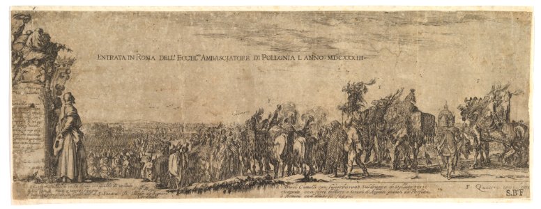Plate 1- The Entrance of the Polish Ambassador into Rome, the Medici coat of arms at left MET DP819935