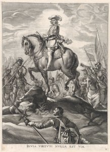 Plate 8- Ferdinand on horseback crossing the Alps; from Guillielmus Becanus's 'Serenissimi Principis Ferdinandi, Hispaniarum Infantis...' MET DP874814