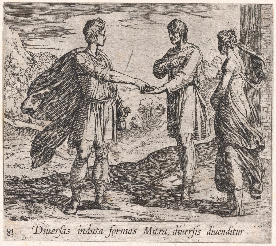 Plate 81- Erysichthon Selling his Daughter (Diversas induta Mitra diversis divenditur), from Ovid's 'Metamorphoses' MET DP866522