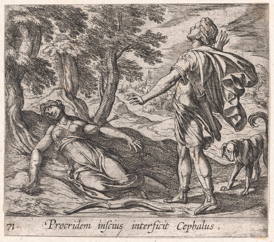 Plate 71- Procris Killed by Cephalus's Javelin (Procridem inscius interficit Cephalus), from Ovid's 'Metamorphoses' MET DP866518