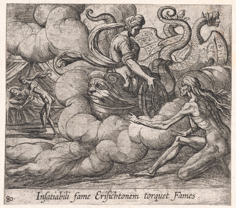 Plate 80- Ceres' Nymph Telling Famine to Strike Erysichthon (Insatiabili fame Erisichtonem torquet Fames), from Ovid's 'Metamorphoses' MET DP866521
