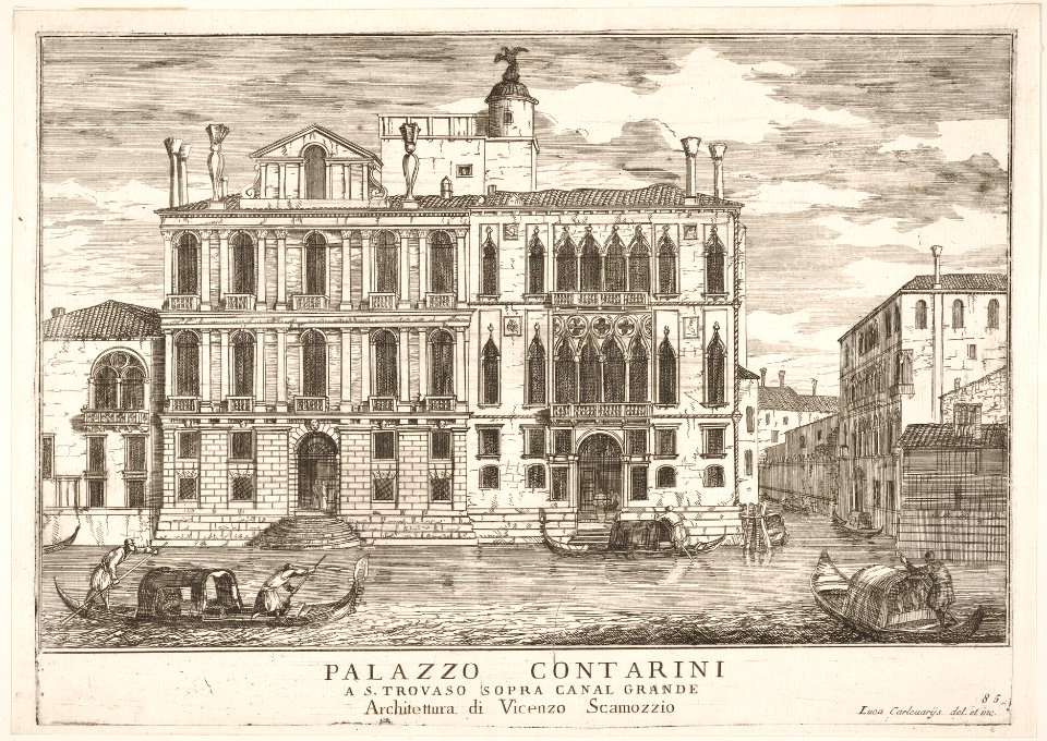 Plate 85- View of the Contarini Palace in Campo San Trovaso, Venice, 1703, from the series 'The buildings and views of Venice' (Le fabriche e vedute di Venezia) MET DP832220