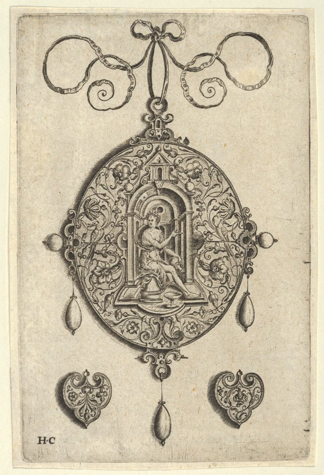 Oval-Shaped Pendant Design with Hebe Seated under a Niche MET DP837431