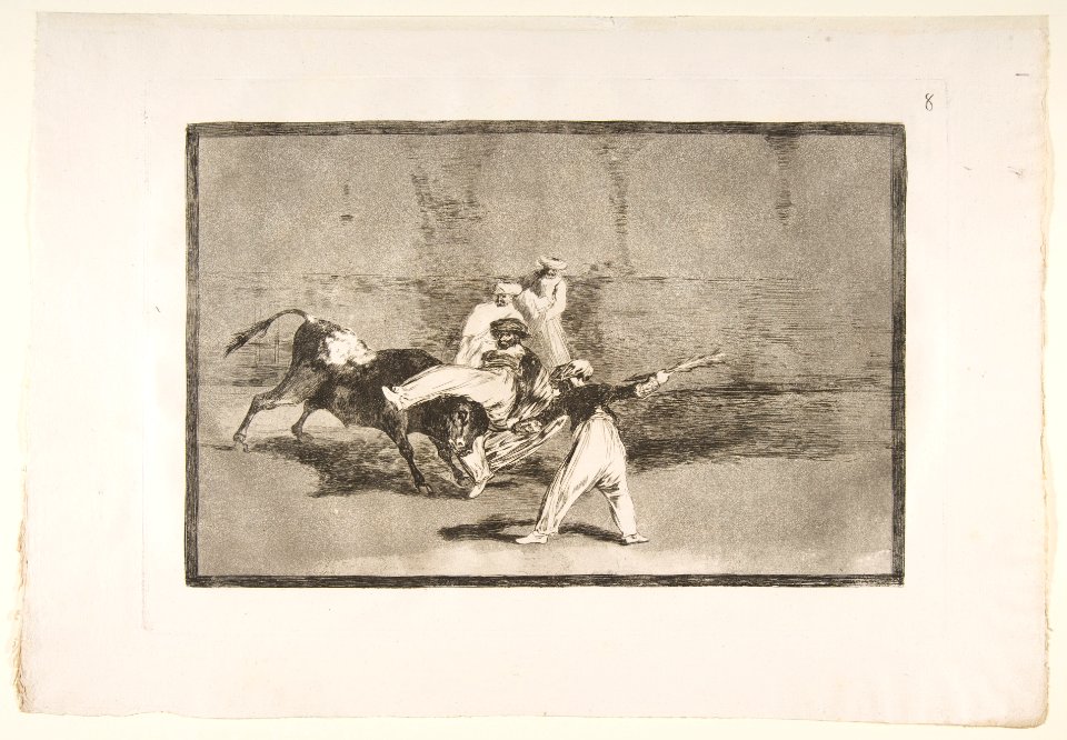 Plate 8 of the'Tauromaquia'- A Moor caught by the bull in the ring MET DP817778