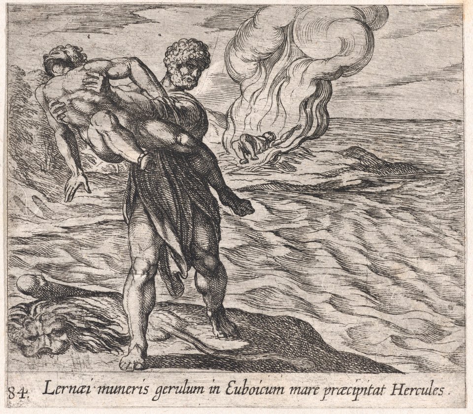 Plate 84- Hercules Throwing Lichas into the Sea (Lernaei muneris gerulum in Euboicum mare praecipitat Hercules), from Ovid's 'Metamorphoses' MET DP866525