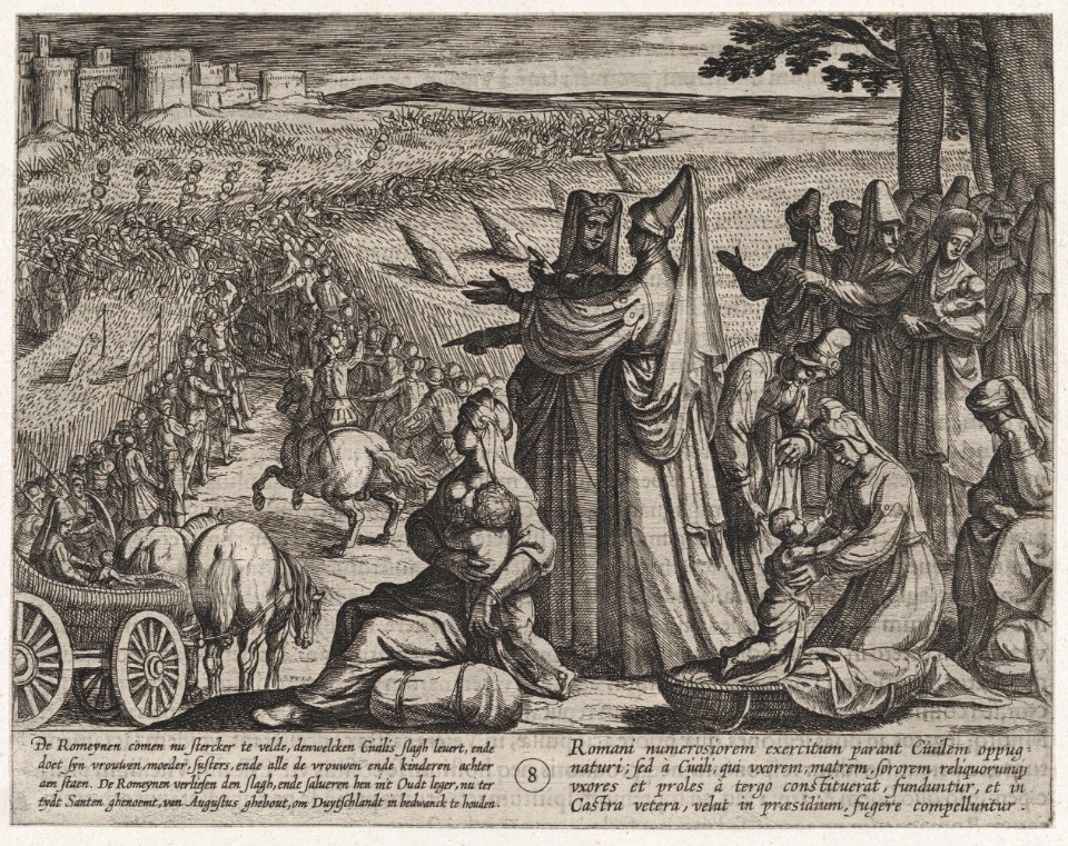 Plate 8- Women and Children Obvserve Civilis Battling the Romans, from The War of the Romans Against the Batavians (Romanorvm et Batavorvm societas) MET DP863062