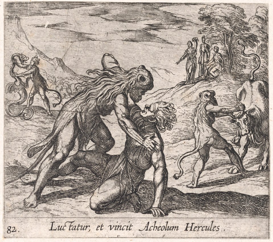 Plate 82- Hercules and Acheloüs (Luctatur, et vincit Acheolum Hercules), from Ovid's 'Metamorphoses' MET DP866523