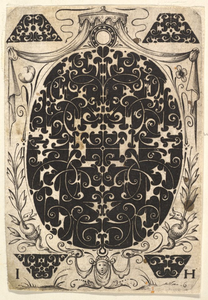 Oval Pendant Decorated with Schweifwerk, Surrounded by Smaller Motifs and Crowned by a Baldachin MET DP826394