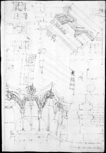 Pantheon, entablature and column pilaster capital, projection; rosette, details; capital profile; base, profile; pilaster, plan (recto) Pantheon, rectangular niche, perspective (verso) MET MM43717