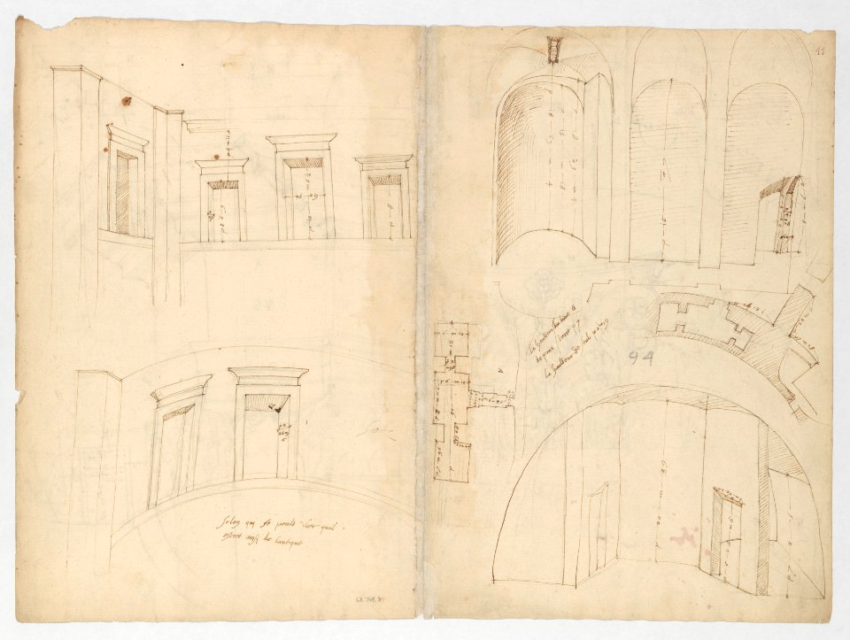 Pantheon, perspective elevation, partial plans, Corinthian pilaster capital and alcove details (recto) Pantheon, perspective sections, alcove elevations, partial plans (verso) MET DP247675